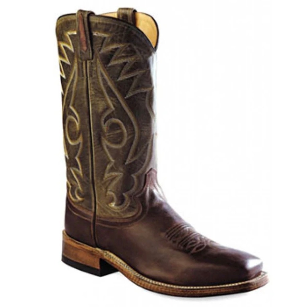 Old West Men's Chocolate Barnwood/Olive Green Shaft Square Toe Boots Sz 10.5 EE